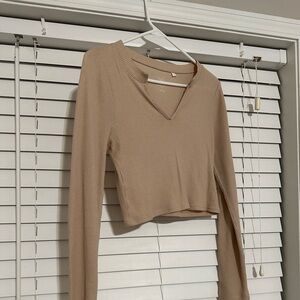 Brown/tan, long sleeve, cropped, Small